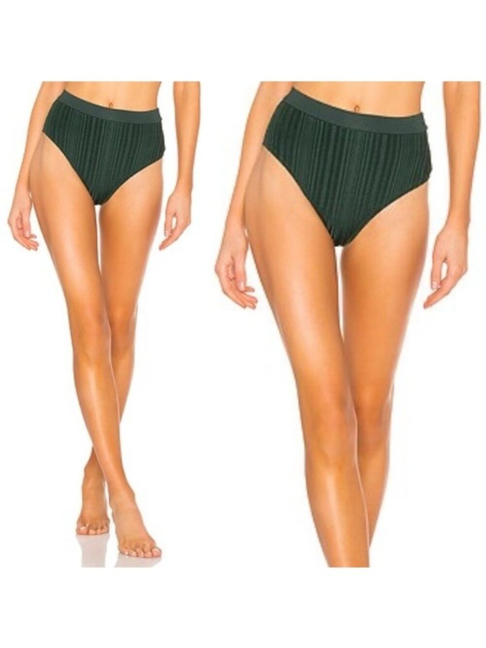 NEW Tavik Pernille High Waisted Bikini Bottom L Pine Green Metallic Stripe Swim